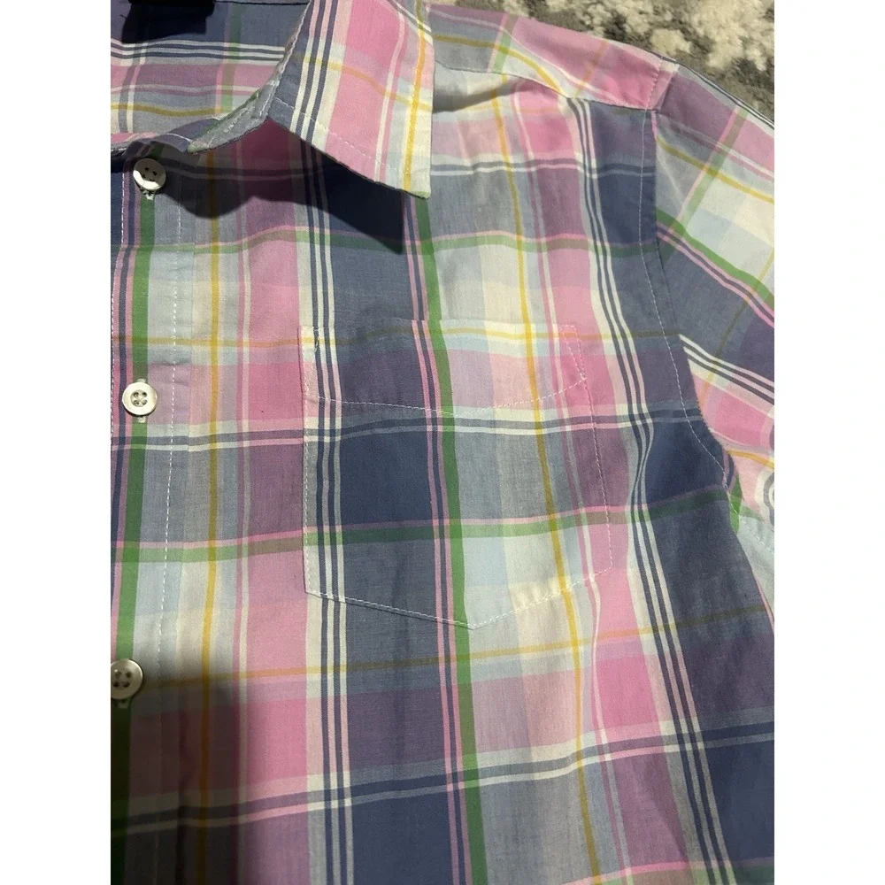 Wrangler Boys XXL (18)‎ Pink Blue Plaid Short Sleeve Casual Button Down